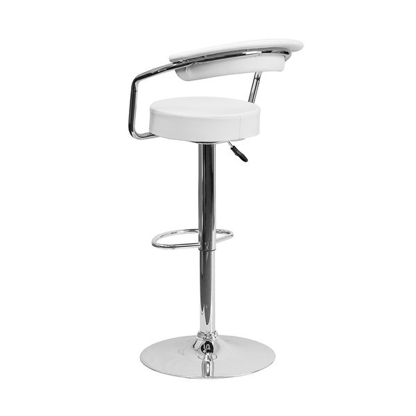 Offex Contemporary White Vinyl Adjustable Height Bar Stool With Arms And Chrome Base