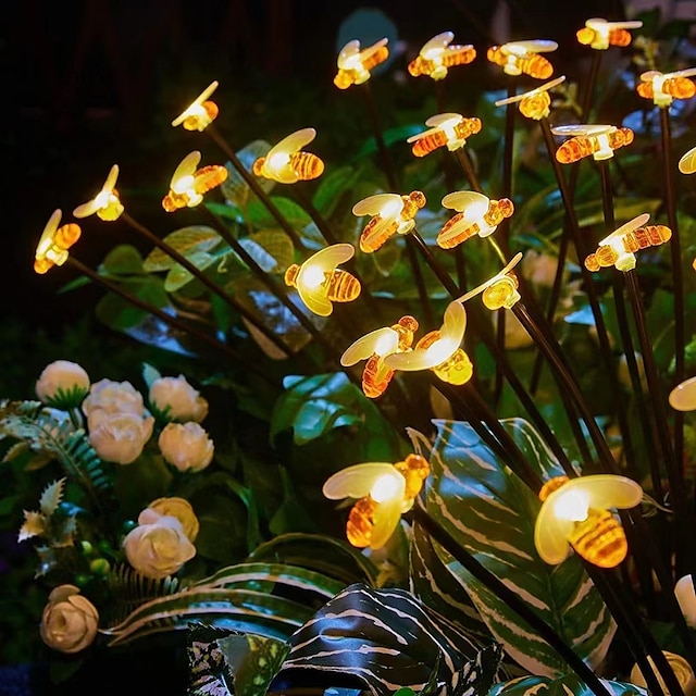 Solar Bee Firefly Lights Outdoor Waterproof Two Modes of Persistent Light and Flashing 6/8/10 Heads Warm White