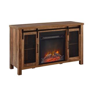 Walker Edison Furniture Company 48 in. Rustic Oak Composite TV Stand 52 in. with Electric Fireplace HD48FPSMDRO