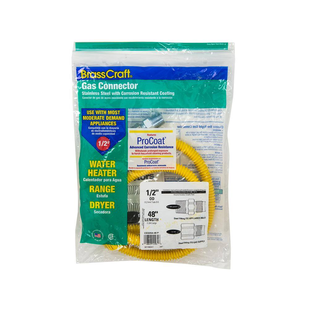 BrassCraft ProCoat 12 in. FIP x 12 in. MIP x 48 in. Stainless Steel Gas Connector 12 in. O.D. (60500 BTU) CSSD54-48 X