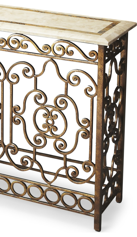 Contessa Iron  ampFossil Stone Console Table   Mediterranean   Console Tables   by HedgeApple  Houzz