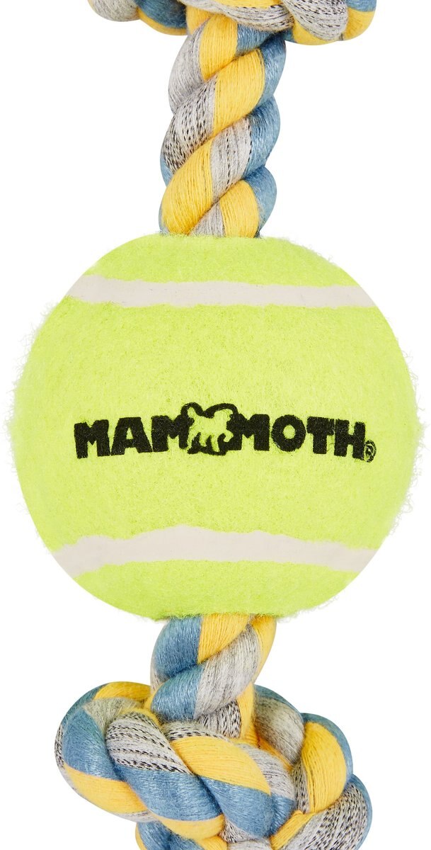 Mammoth Color 3 Knot Rope Tug with Tennis Ball for Dogs， Color Varies