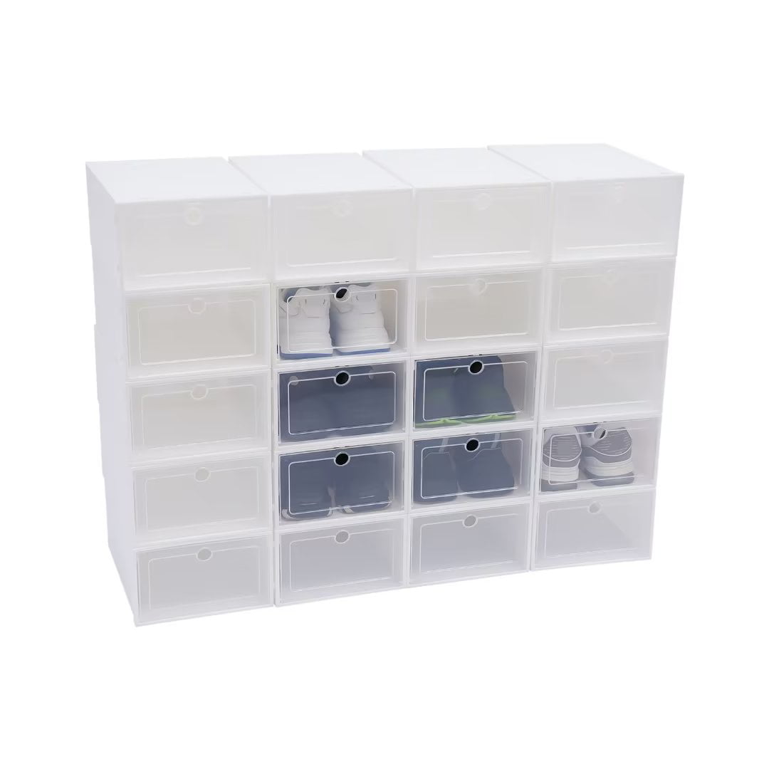 Oukaning 20 Pcs Stackable Shoe Box Storage Sneaker Cases Organizer Foldable Plastic Shoe Boxes