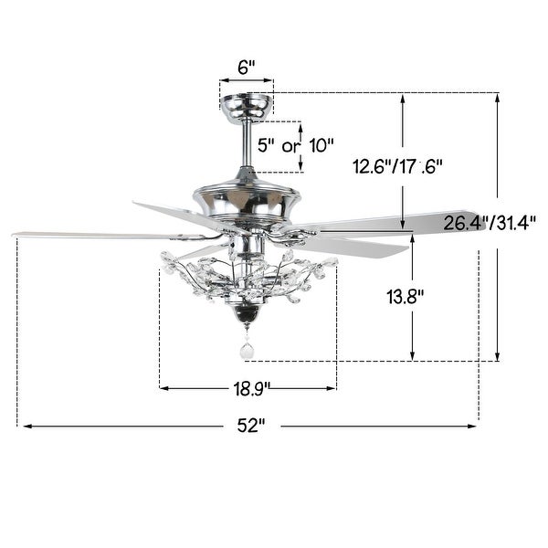 52-inch Modern Reversible Branches Crystal Ceiling Fan with Dimmable Light Kit 5 Blades Shopping - The Best Deals on Ceiling Fans | 38731283