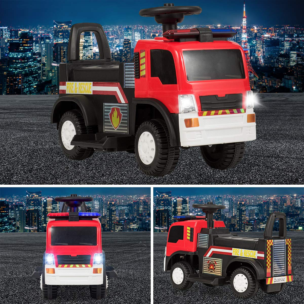 Kids Ride On Fire Truck, 6V Battery Powered Electric Vehicle