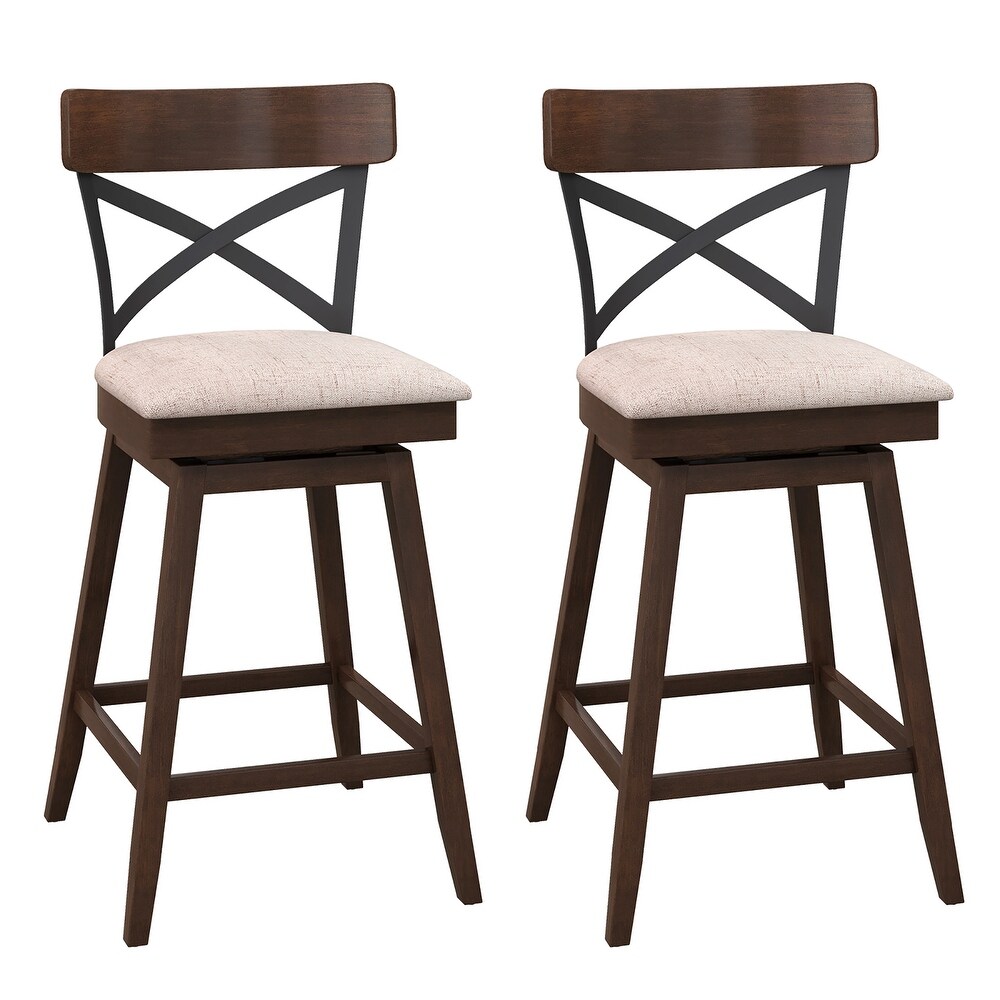 Costway Set of 2 Wooden Swivel Bar Stools Upholstered Counter Height