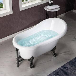 WOODBRIDGE Austin 54 in. Heavy Duty Acrylic Slipper Clawfoot Bath Tub in White Claw Feet Drain  Overflow in Oil Rubbed Bronze HBT7004