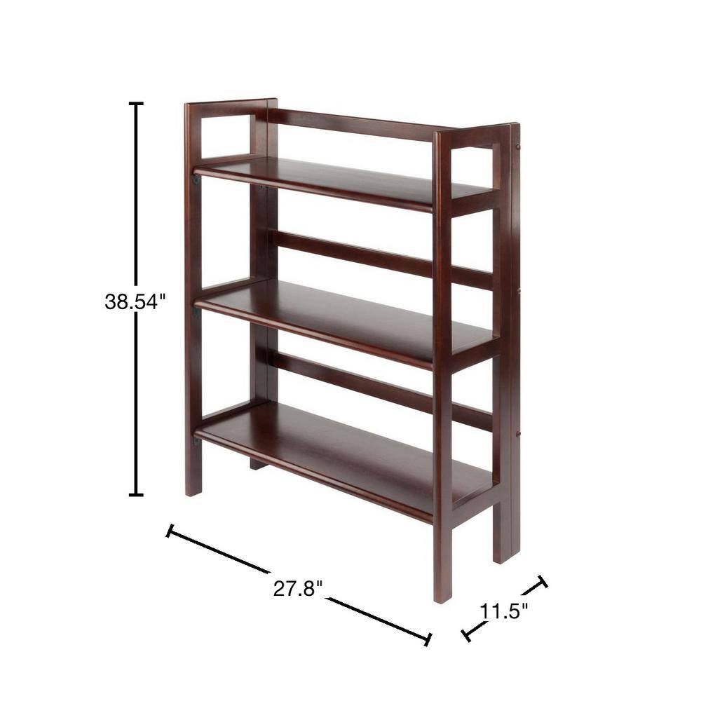 WINSOME WOOD Terry 3-Tier 38 in. H Foldable Walnut Bookshelf 94896