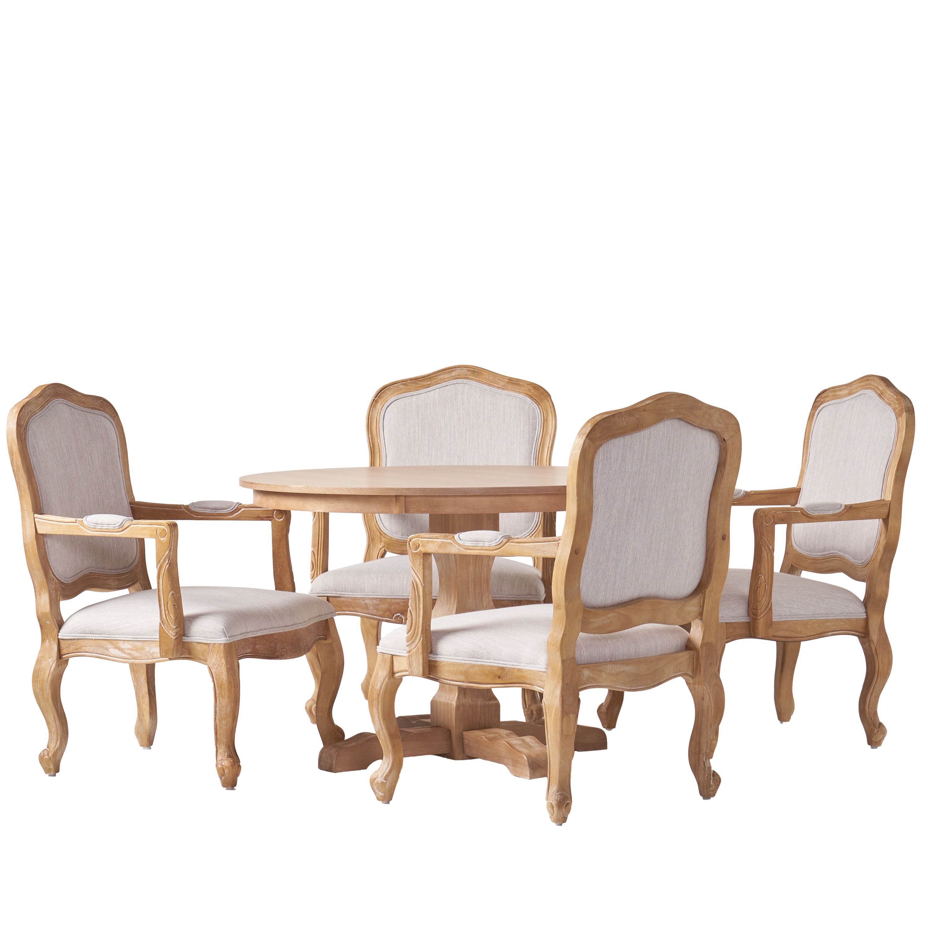 Absaroka French Country Fabric Upholstered Wood 5 Piece Circular Dining Set