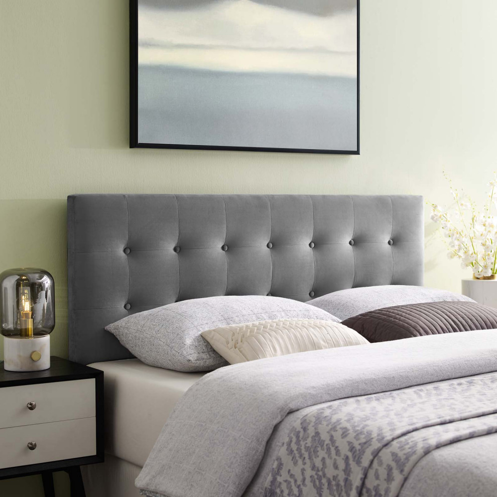 Contemporary Modern Full Size Tufted Headboard  Velvet Fabric  Grey Gray   Transitional   Headboards   by House Bound  Houzz