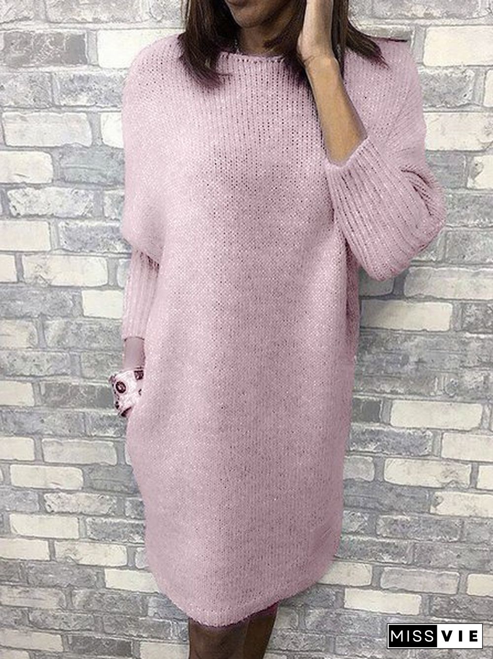 Women Caftan Pockets Shift Casual Knitted Weaving Dress