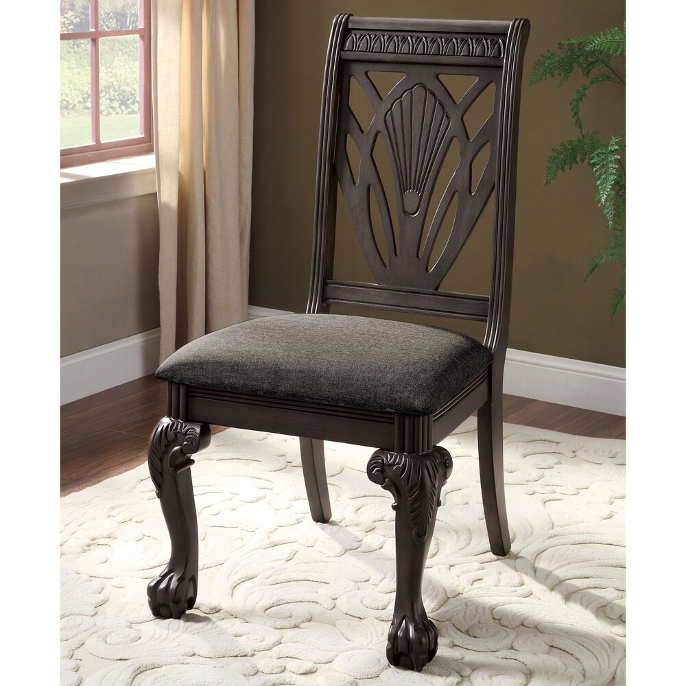 Wyndham Traditional Dark Grey Solid Wood Padded Dining Chairs by Furniture of America (Set of 2)