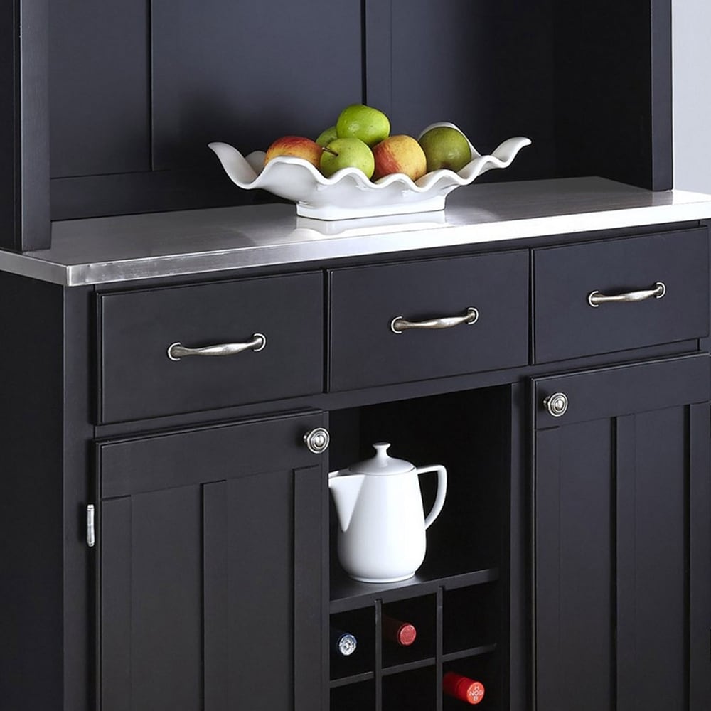 Buffet of Buffets Black Server with Hutch   Stainless Steel Top