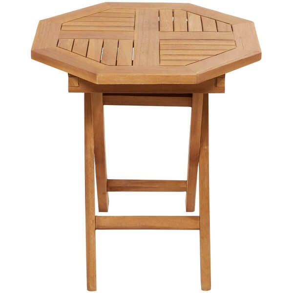 Brown Teak Wood Slatted Outdoor Accent Table