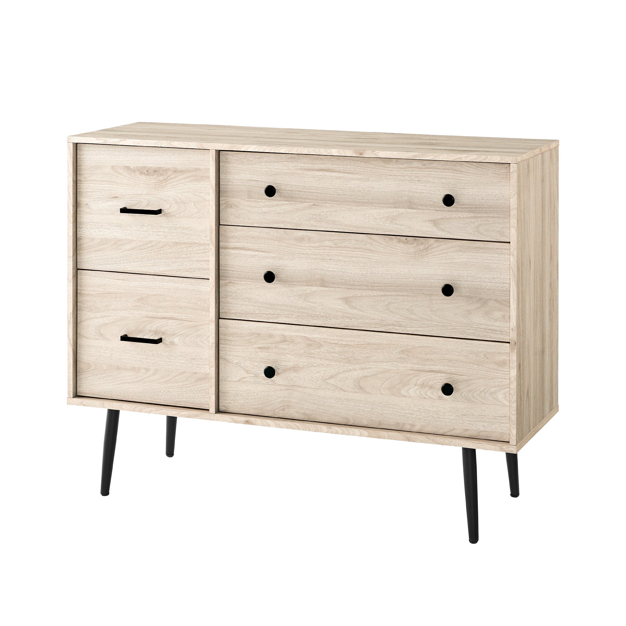 Manor Park Modern Asymmetric 5 Drawer Wood Dresser, Birch