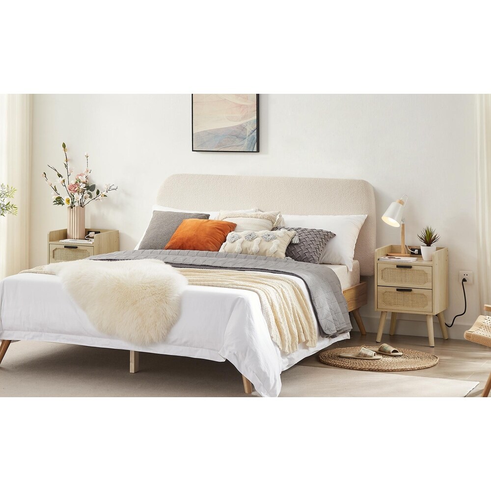Natural Handmade Rattan Nightstand with Socket 2PC