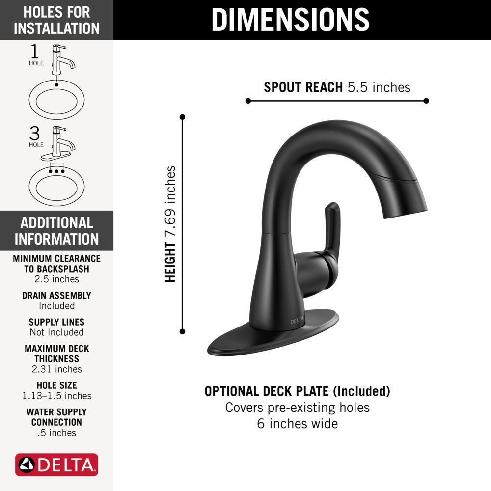 Delta Broadmoor Single Hole Single-Handle Bathroom Faucet with Pull-Down Sprayer in Matte Black 15765LF-BLPD