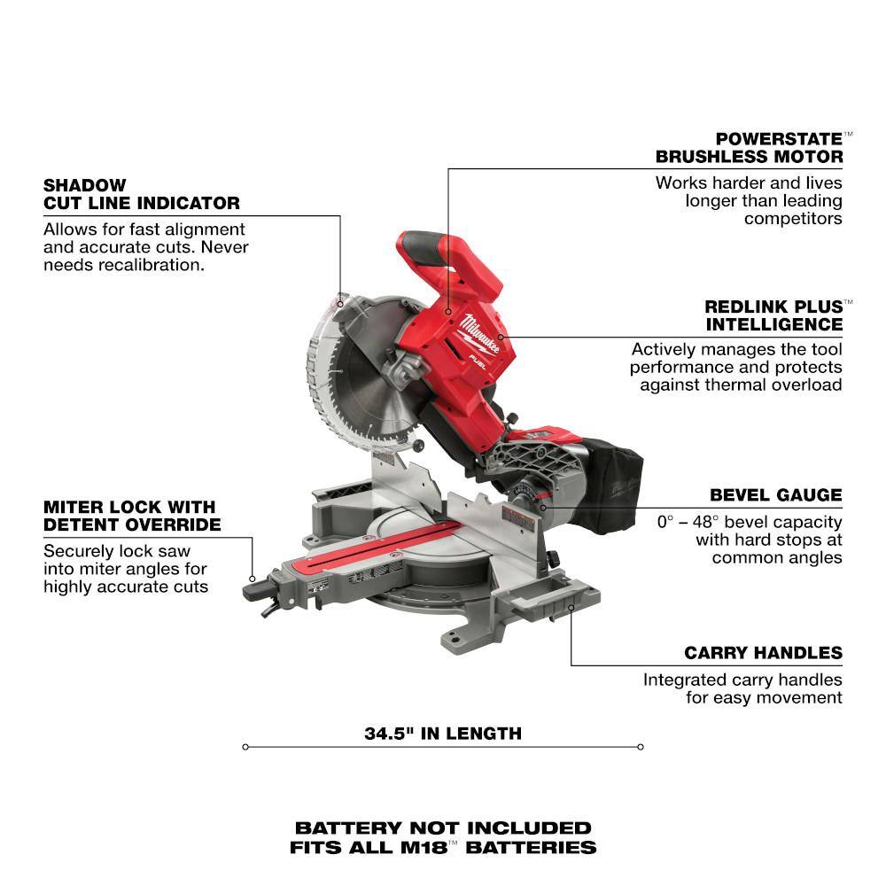 MW M18 FUEL 18V Lithium-Ion Brushless Cordless 10 in. Dual Bevel Sliding Compound Miter Saw (Tool-Only) 2734-20