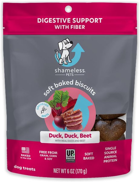 Shameless Pets Soft Baked Duck， Duck， Beet Flavor Grain-Free Dog Treats， 6-oz bag