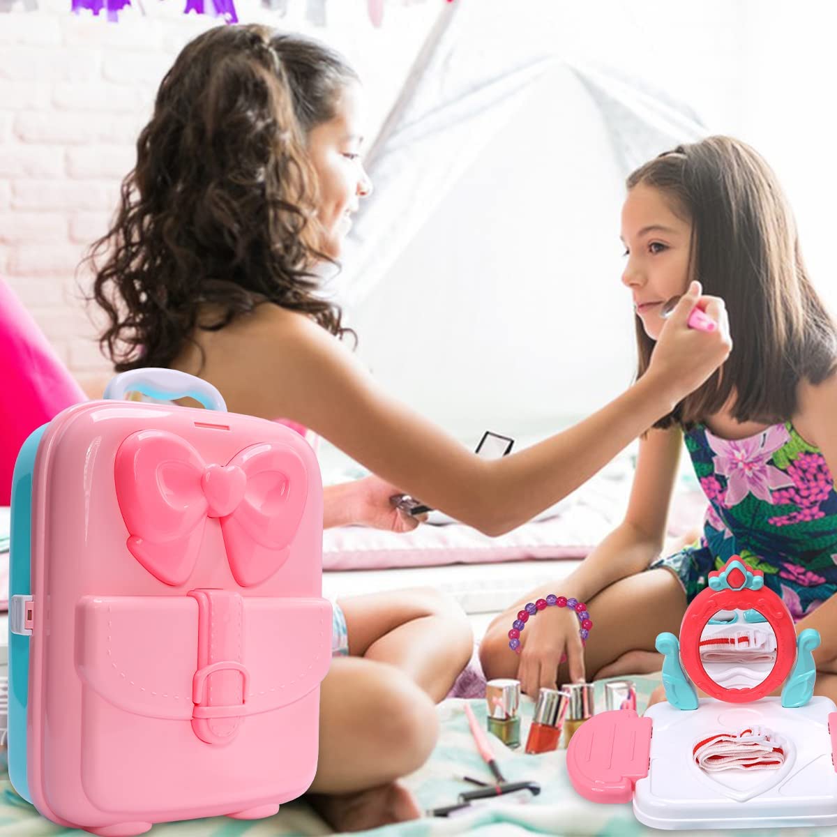 YOYTOO 21Pcs Kids Vanity Set with Mirror for Girls， Makeup Play Kit Girl Toys for Toddler