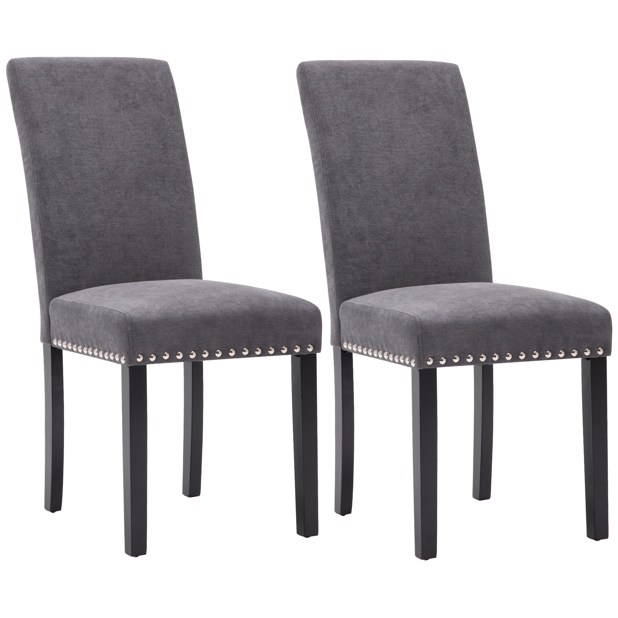 Fabric Upholstered Dining Chair with Silver Nailhead Trim in Gray， Set of 2