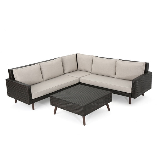 Tahiti Outdoor 4piece Wicker Sectional Sofa Set with Cushions by Christopher Knight Home