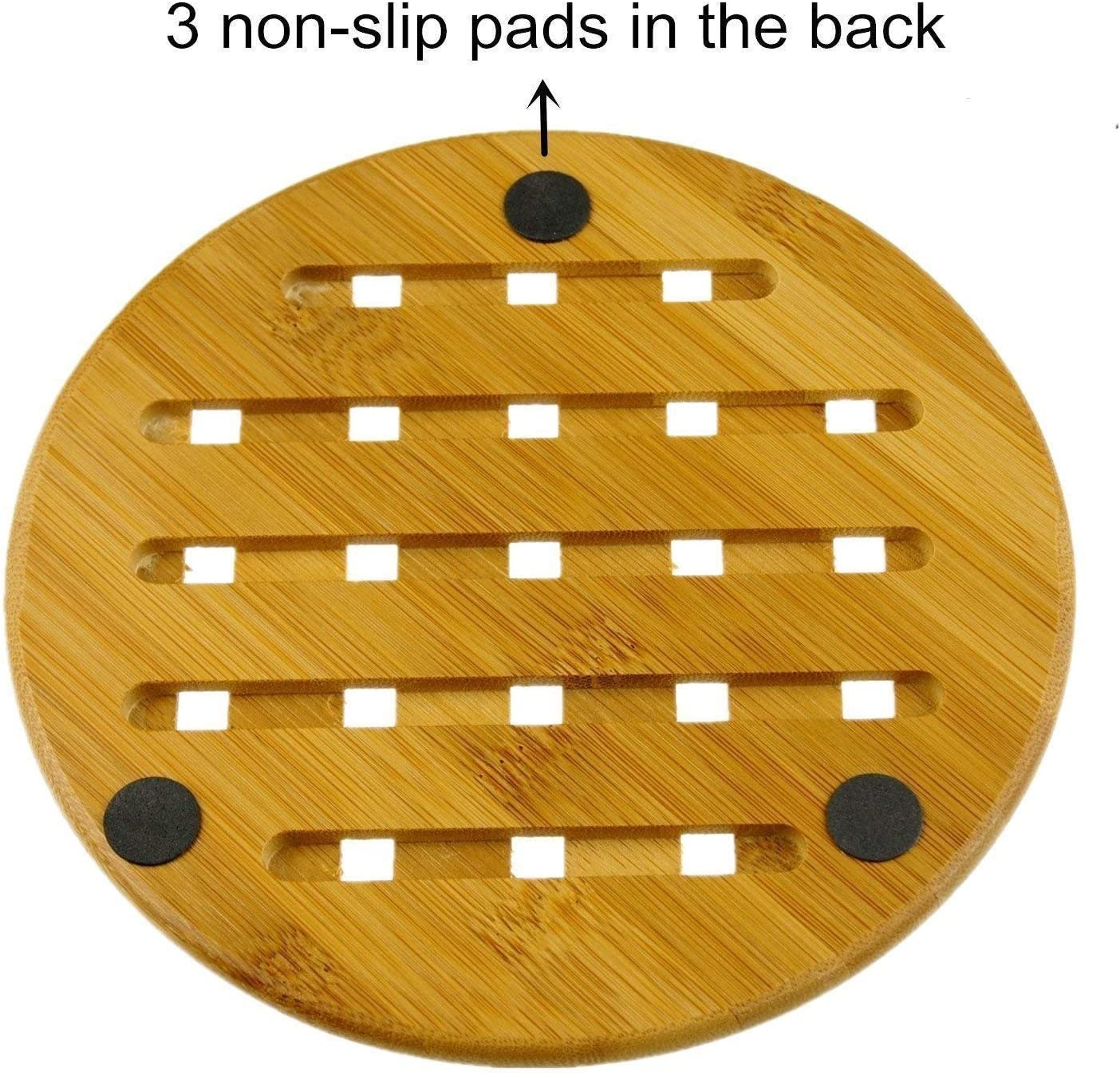 Natural Bamboo Trivet Mat Set， Kitchen Wood Hot Pads Trivet， Heat Resistant Pads for Hot Dishes/Pot/Bowl/Teapot/Hot Pot Holders， Anti-Hot Non-Slip Durable，Square and Round (Pack of 4)