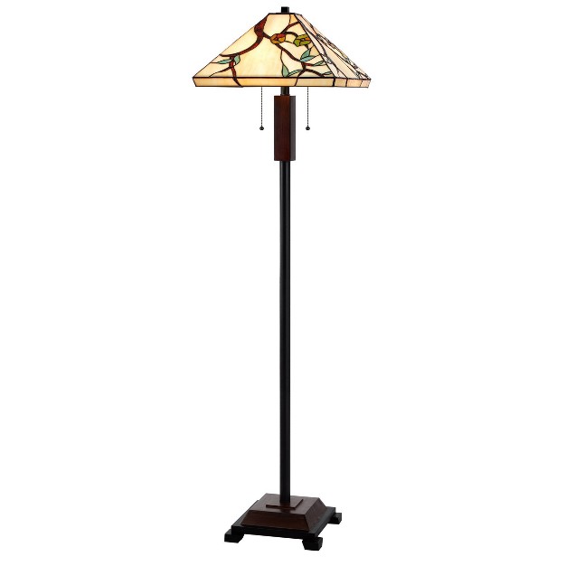 Metal resin Floor Lamp With  Stained Glass Shade Dark Bronze Cal Lighting