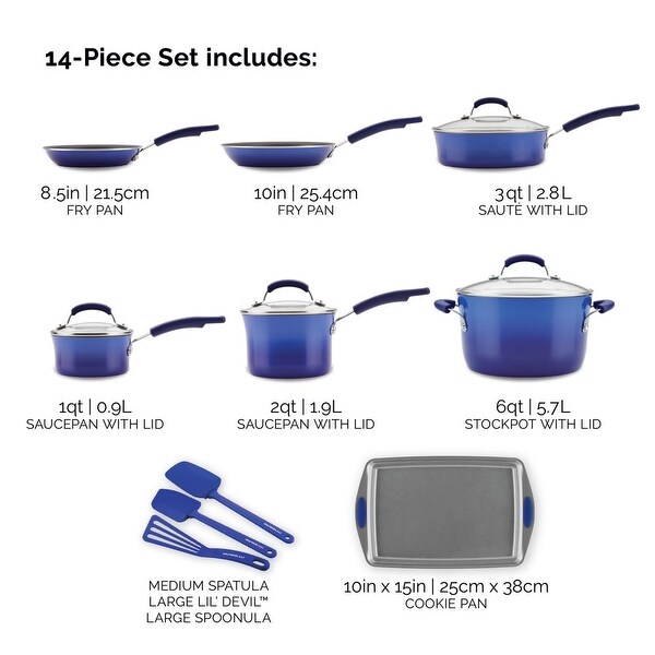 14-Piece Hard Porcelain Enamel Nonstick Pots and Pans Sets， Cookware Set， Blue