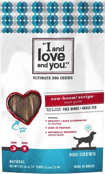 I and Love and You Cow-Boom! Strips Beef Gullet Dog Chews， 6-in