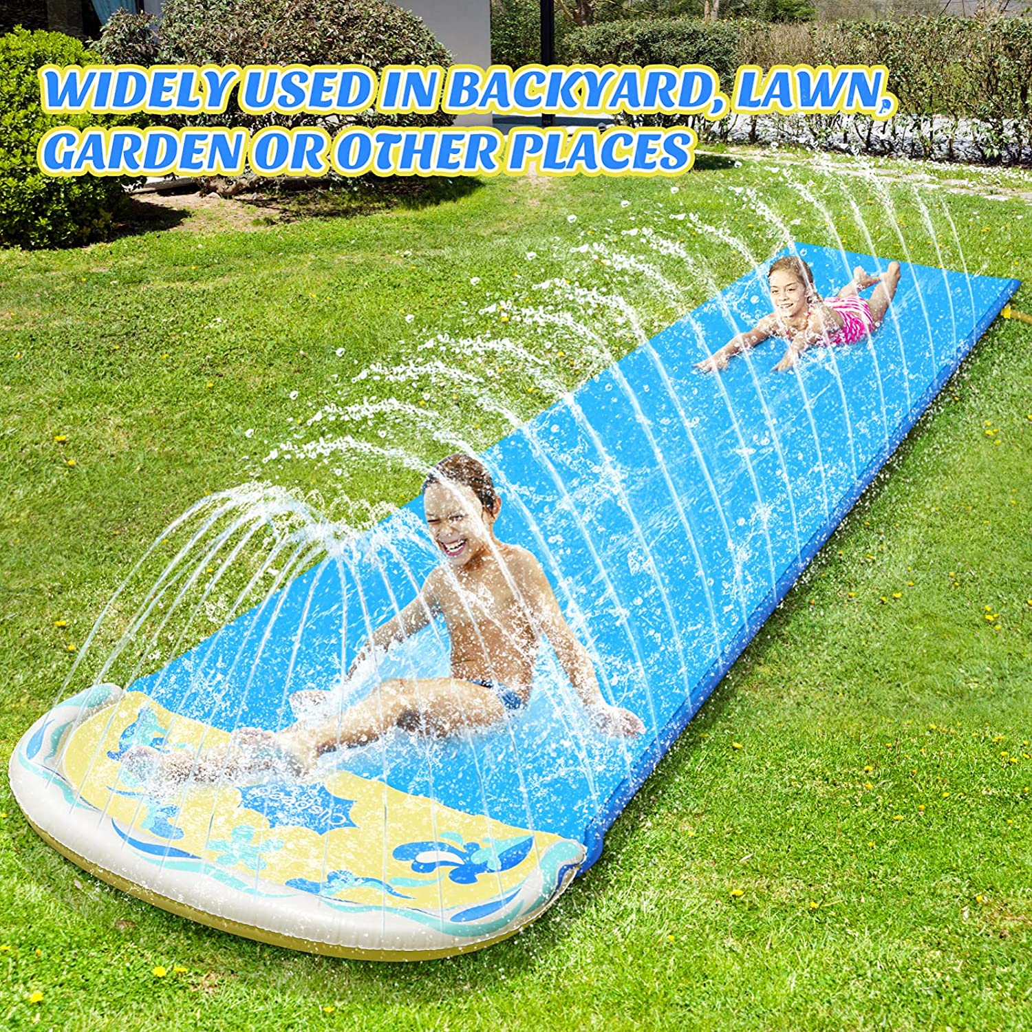 Intera Lawn Water Silde for Kids, 15. 7 Ft Easy to Set Up & Inflate Water Slip and Slide Outdoor Summer Water Toys Inflatable Pool Water Silde for Backyard Lawn Garden