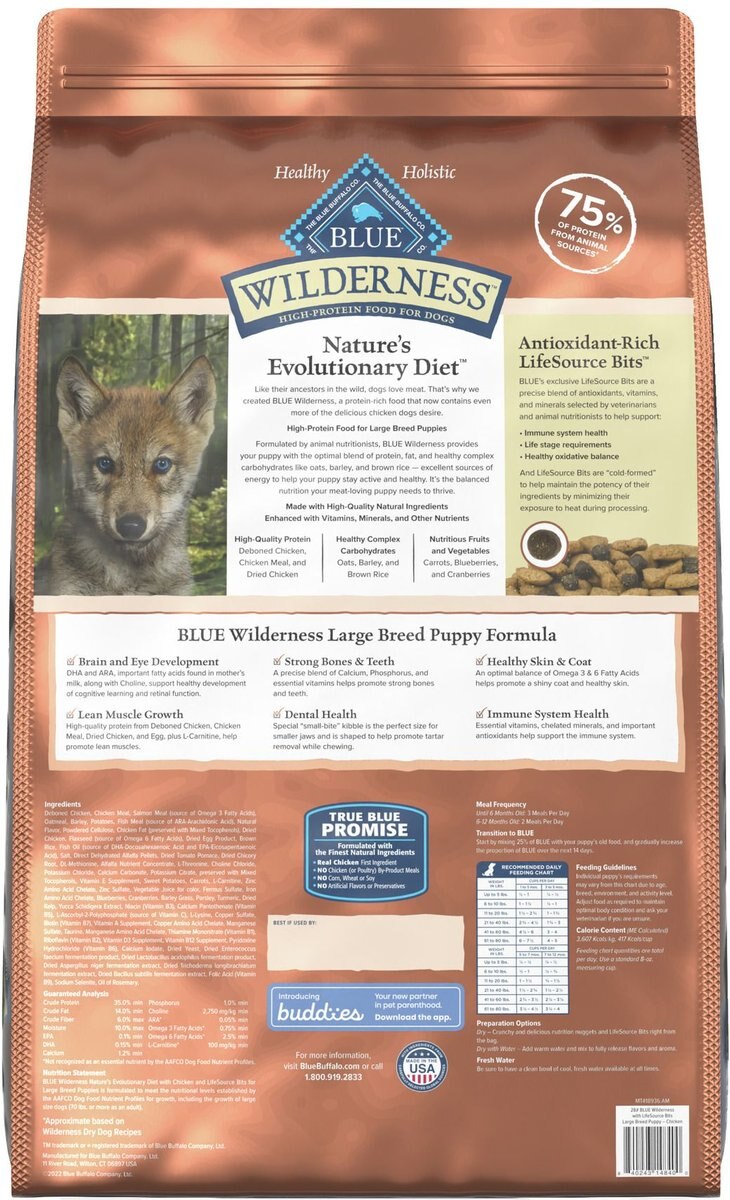 Blue Buffalo Wilderness Large Breed Chicken Puppy Dry Dog Food， 28-lb bag