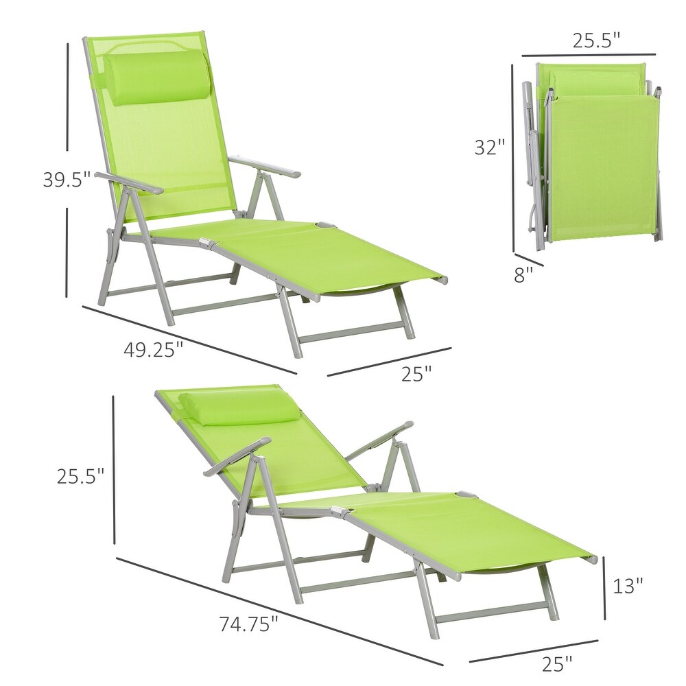 Outsunny Steel Fabric Outdoor Folding Chaise Lounge Chair Recliner with Portable Design   Adjustable Backrest   White