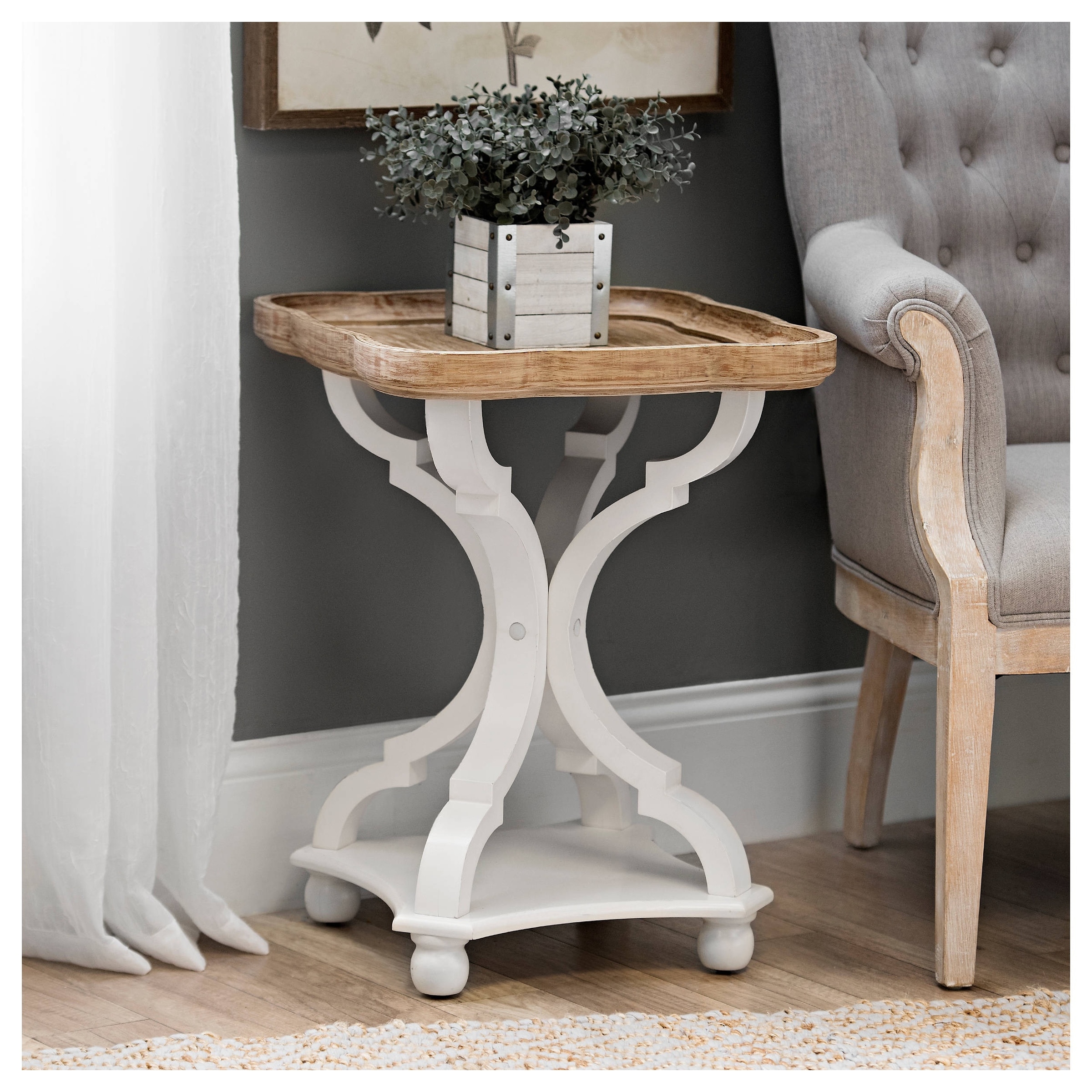 COZAYH Rustic Farmhouse Tray Top End Table