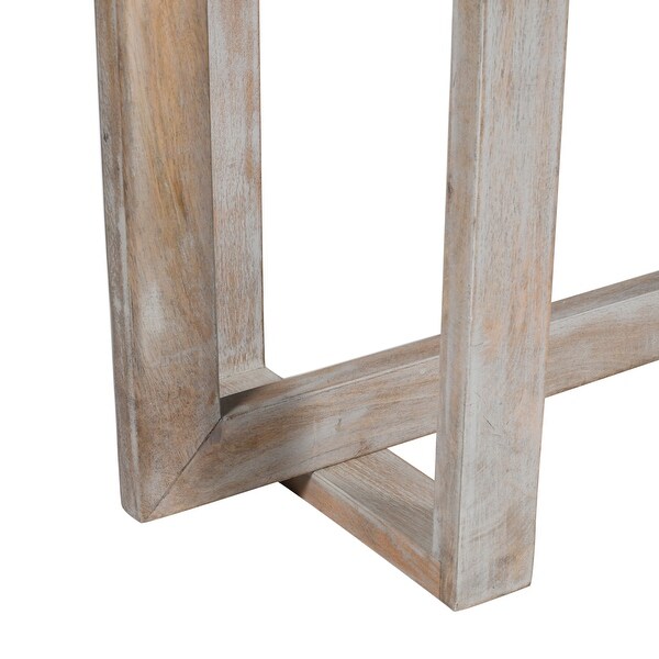 59 Inch Artisan Crafted Farmhouse Console Table with Geometric Interlocked Base， Rustic Light Brown