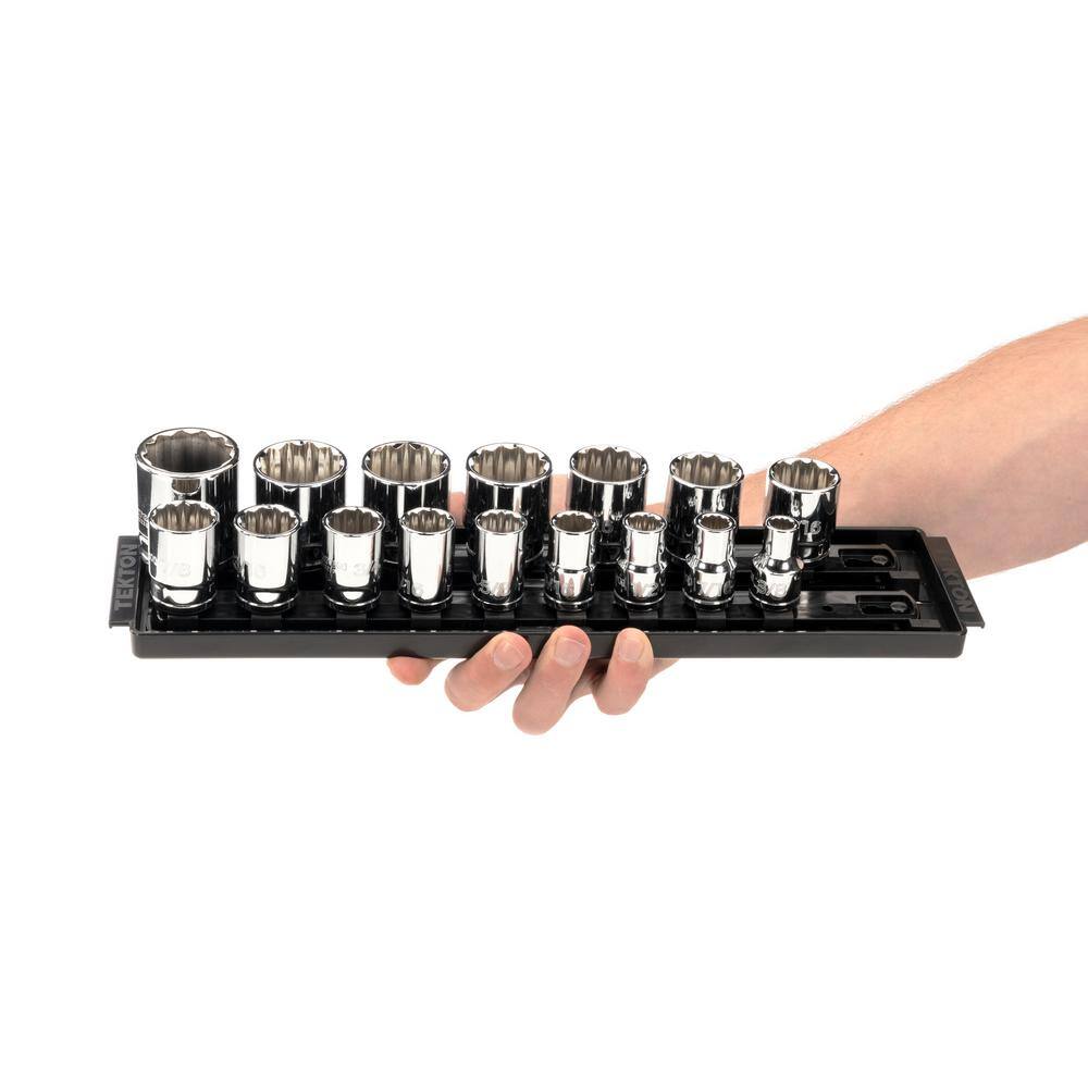 TEKTON 12 in. Drive 12-Point Socket Set with Rails (38 in.-1-516 in.) (16-Piece) SHD92118