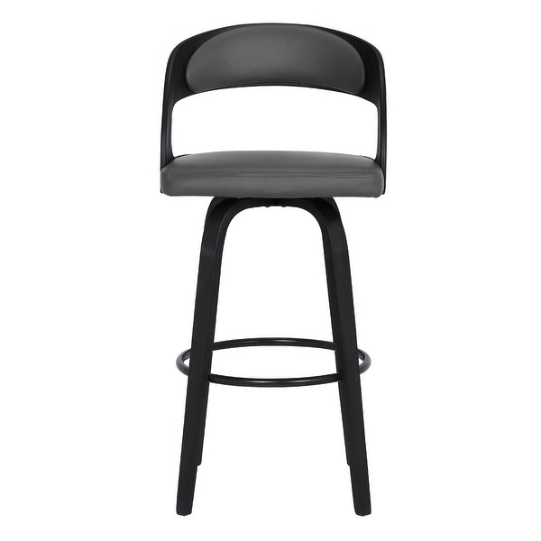 Counter Height Wooden Bar Stool with Cutout Padded Backrest， Black and Gray