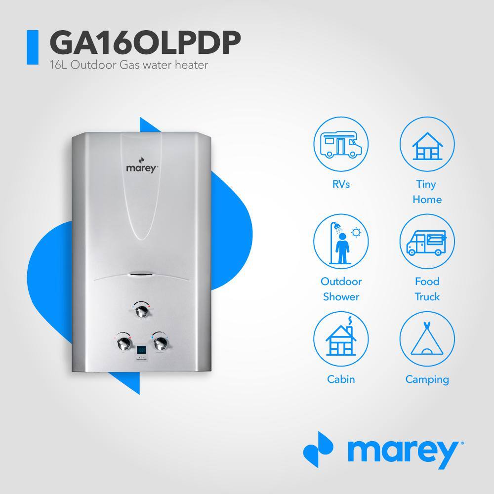 MAREY 4.2 GPM 100000 BTUs Whole House solution Digital Display Outdoor Propane Gas Tankless Water Heater GA16OLPDP