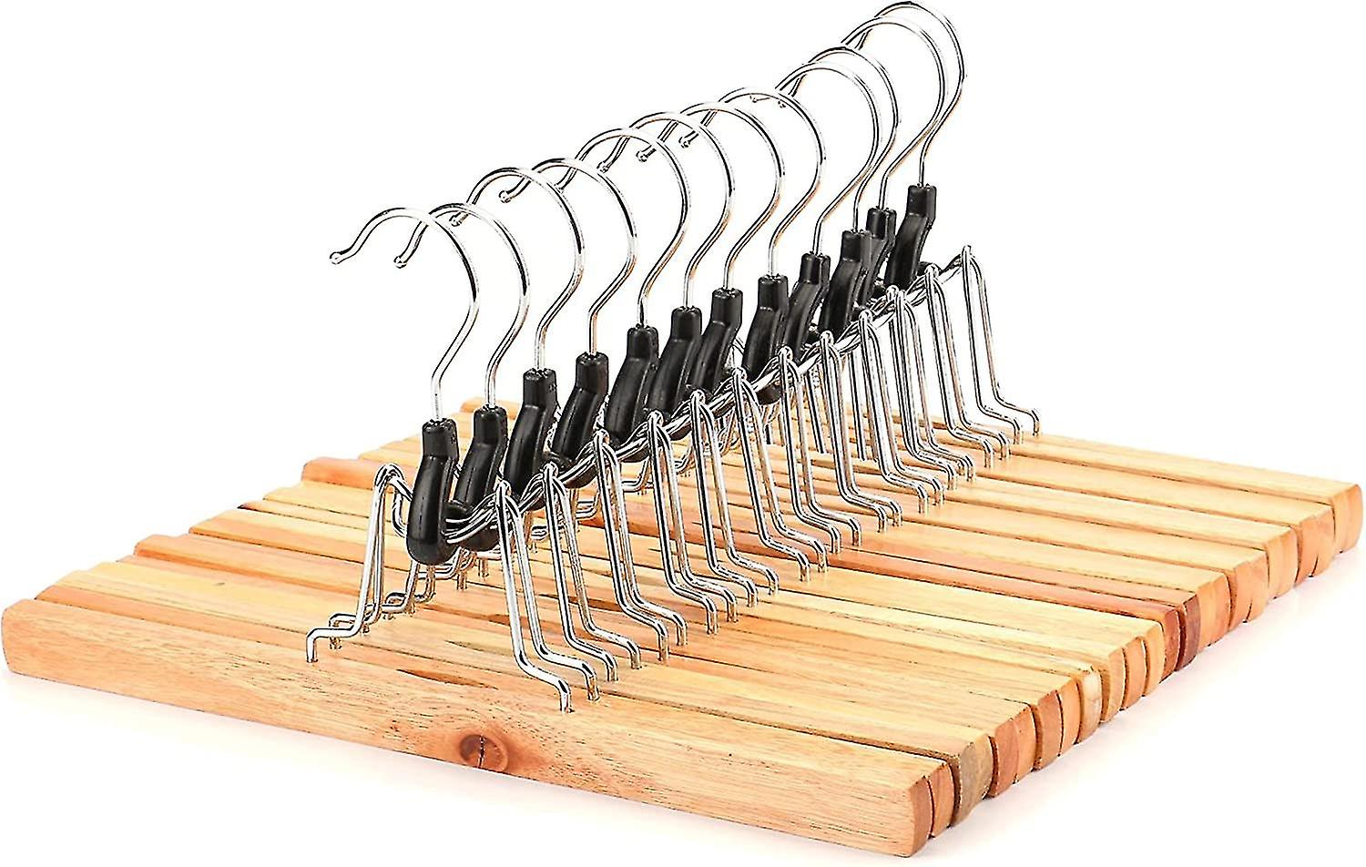 Natural Wooden Pants Hangers ， Space Saving Clothes Hangers