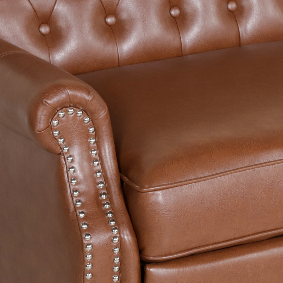 Belknap Faux Leather Tufted Oversized Recliner  Nailhead Trim   Traditional   Recliner Chairs   by GDFStudio  Houzz