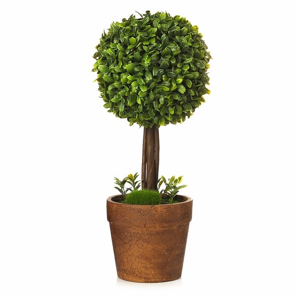 Enova Home Artificial Boxwood Single Ball Round Topiary Fake Plants in Pot for Home Office Decoration