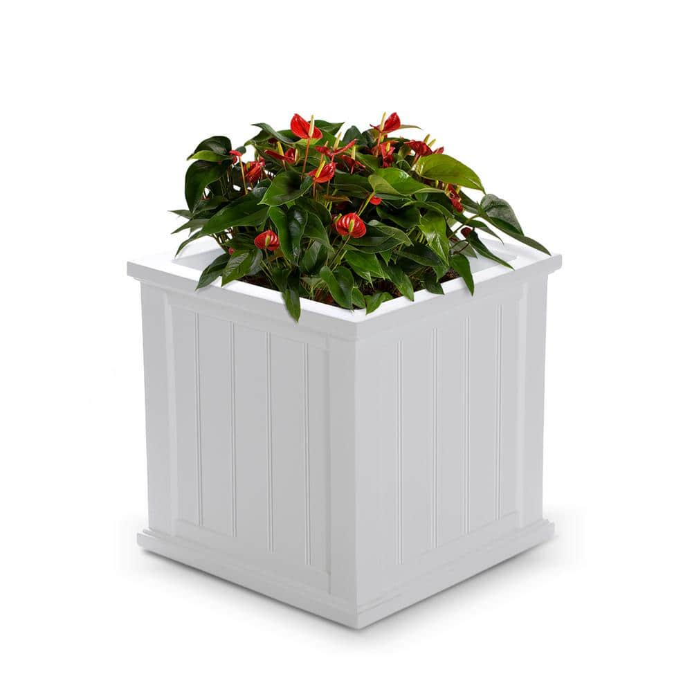 Mayne Cape Cod 20 in Square Self-Watering White Polyethylene Planter 4838-W