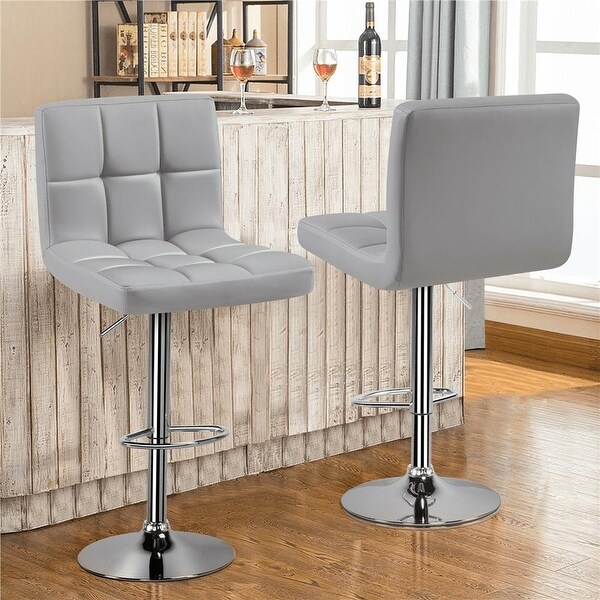 2PCS Faux Leather Adjustable Bar Stools for Home， Black