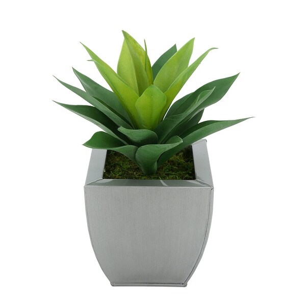 Faux Frosted Light Green Succulent in Tapered Zinc Planter