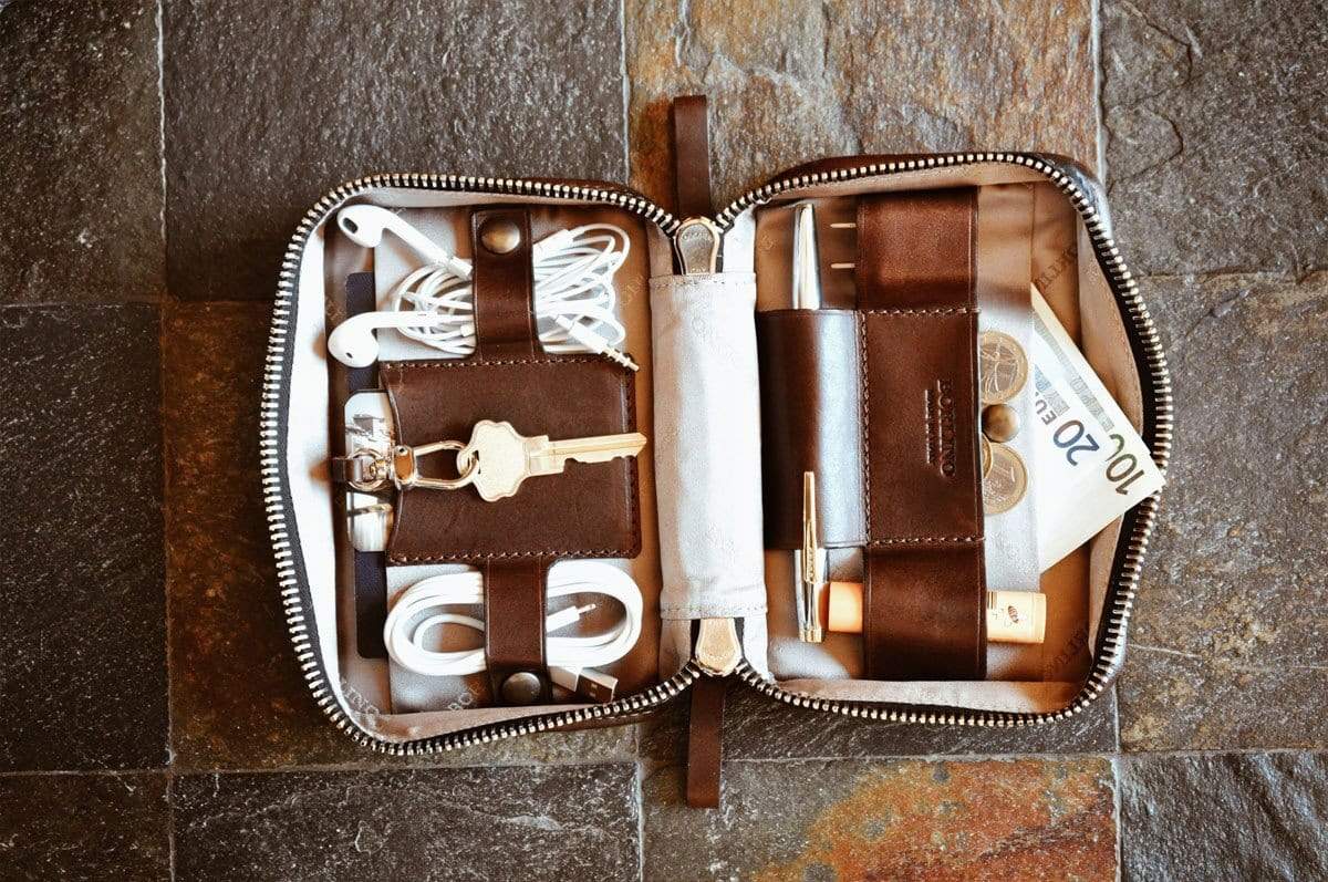 Handmade Buffalo Leather Carryall Tech Kit