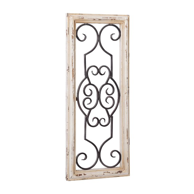 Wood Scroll Window Inspired Wall Decor With Metal Scrollwork Relief White Olivia amp May