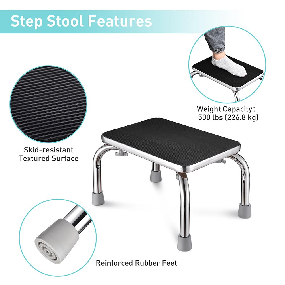 Yescom Medical Single Step Stool Footstool Chrome Steel Non-skid Rubber