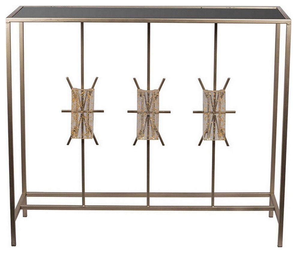 Benzara BM285095 Console Table  Black Acrylic Top  Iron Frame  Champagne   Transitional   Console Tables   by Uber Bazaar  Houzz