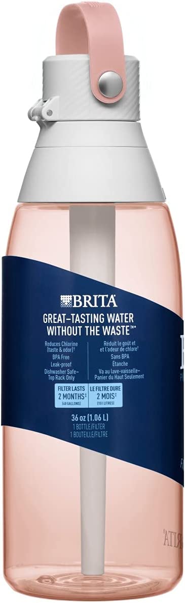 Brita 36oz Premium Water Bottle with Filter， BPA Free， Blush Pink