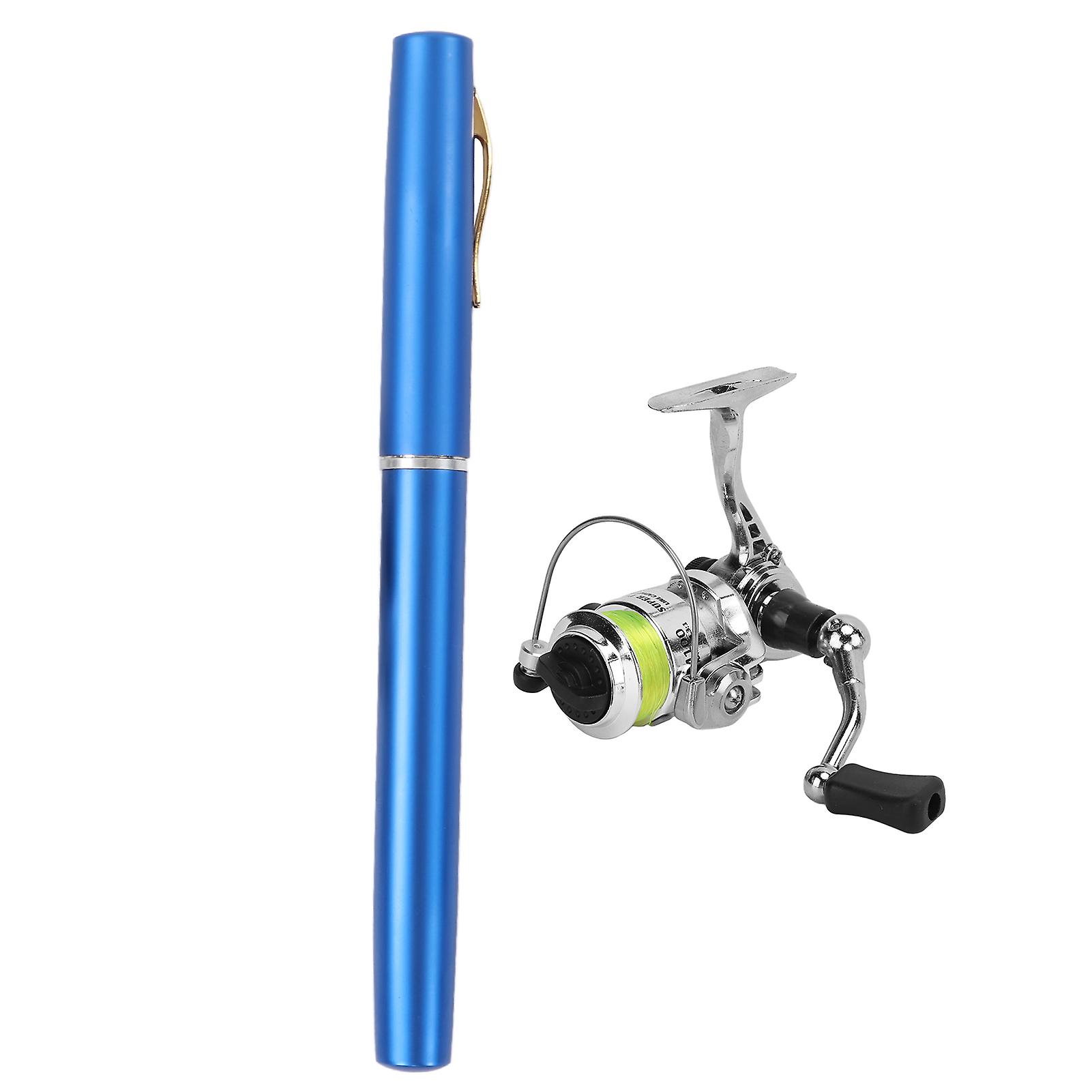 Portable Mini Pen Shape Fishing Rod Pole Pocket Retractable Fishing Rod With Reel Wheelblue